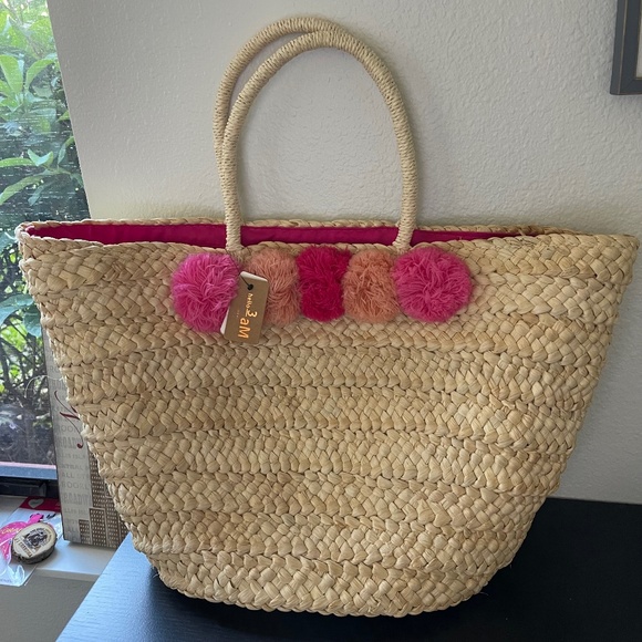 Straw Beach Tote Bag For Women - Retro Bamboo Handle Woven Handbag, Summer Casual Bag